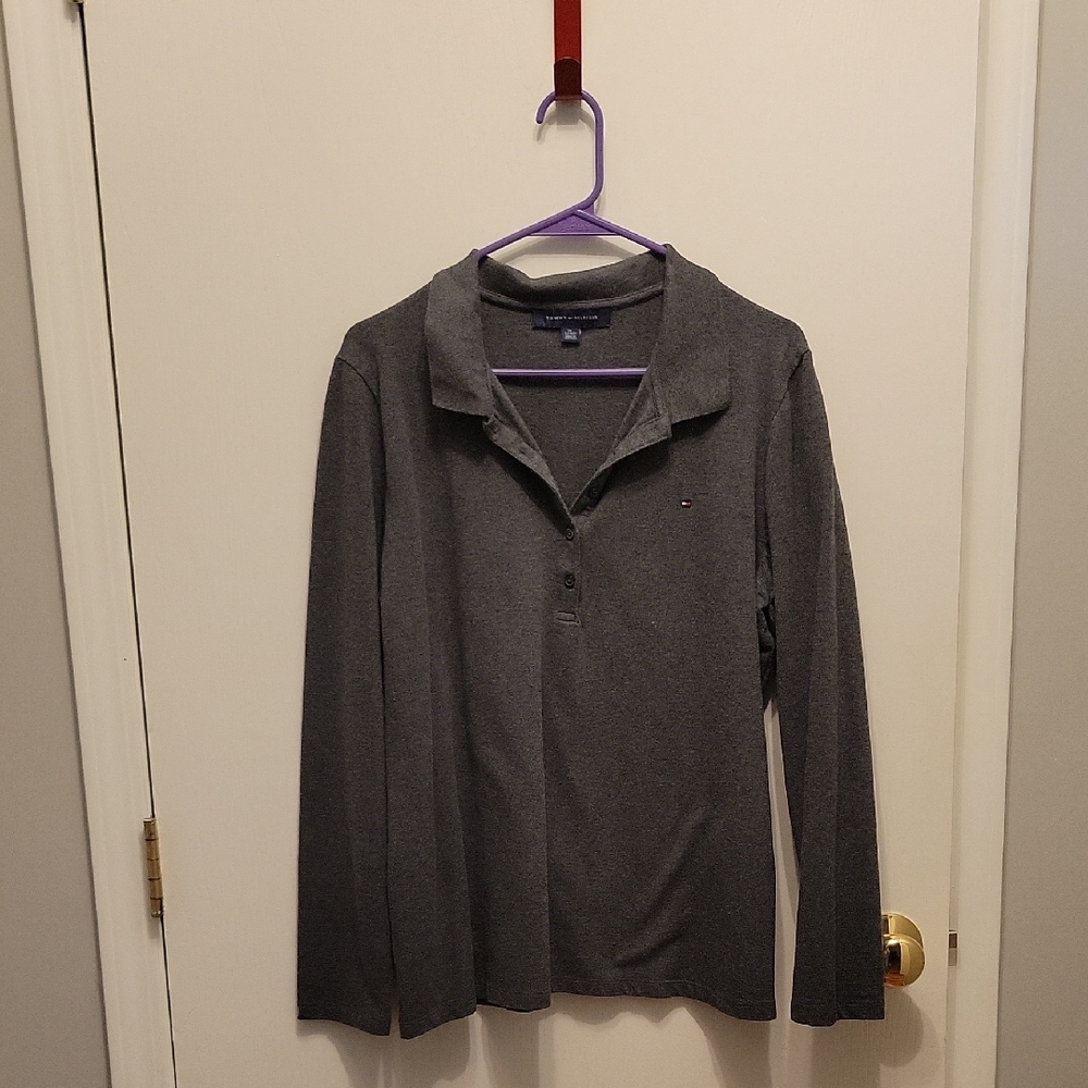 Toomy HILFIGER Gray Long Sleeve Polo Shirt